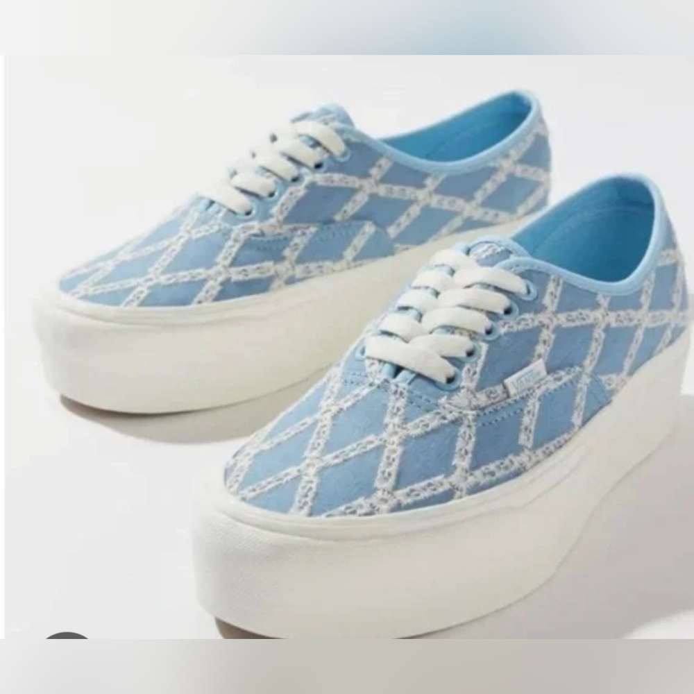 Vans‎ Authentic Stackform platform Denim Mix Light Blue laceup Sneakers size 9.5